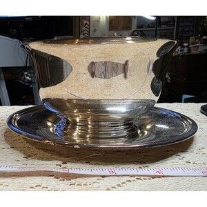 MCM Crescent Silverplate Footed Bowl w Underplate 64FP5 Mid Century Modern